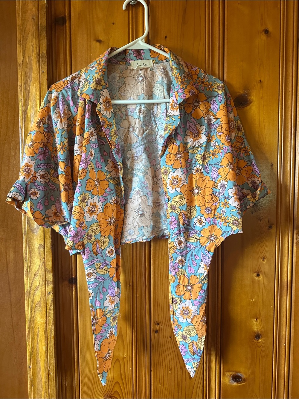 Love Notes Orange Floral Tie-Front Crop Top